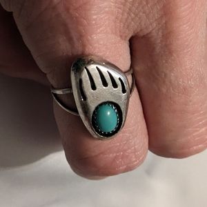 Vintage Sterling Silver bear print with turquoise